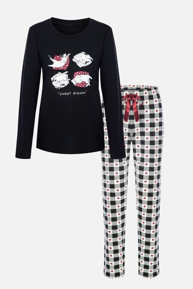 Kadın Desenli Pijama Takımı Çok Renkli - M - Çok Renkli - M