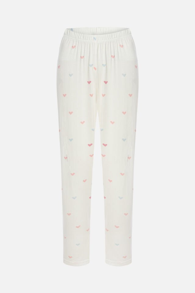 Kadın Kalp Desenli Kısa Kollu Pijama Takımı XL - Ekru -  Pembe