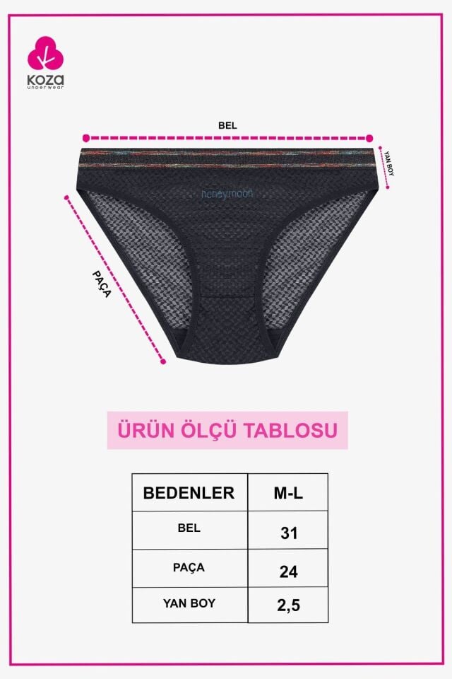Kadın 3'lü Dantelli - Baskılı Külot Siyahlacivertmor - M