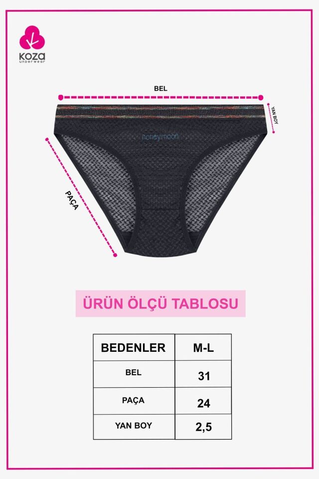 Kadın 3'lü Dantelli - Baskılı Külot Siyahlacivertmor - M
