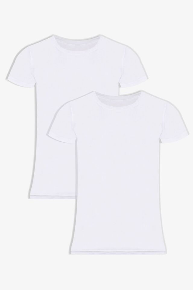 Erkek 2'li Basic Likralı T-Shirt Beyaz - L - Beyaz - L