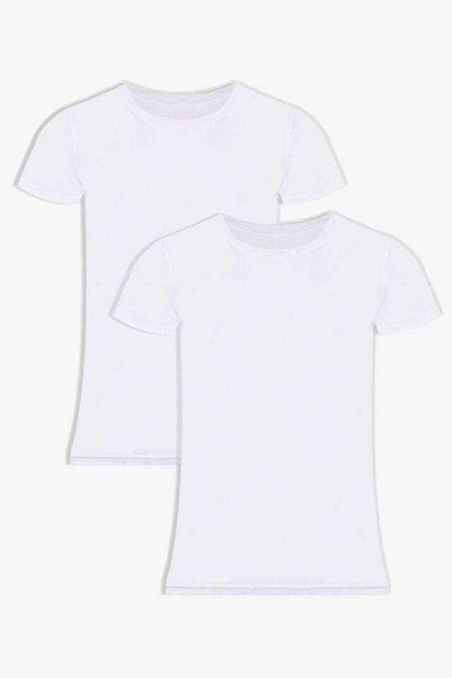 Erkek 2'li Basic Likralı T-Shirt Beyaz - L - Beyaz - L