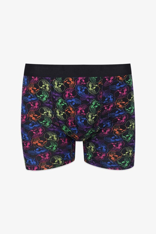 Erkek 2'li Pamuklu Likralı Boxer KO9004BX-1 Kuru Kafa Desen ve Lacivert - M