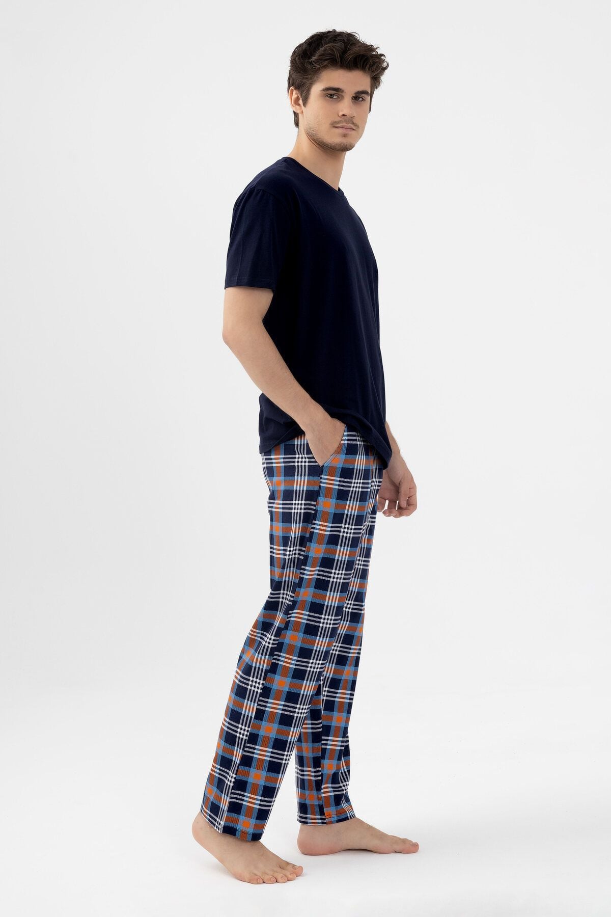 Erkek Kısa Kollu Ekose Desenli Pamuklu Pijama Takımı KO6303PJ-5 Ekose Desen - S