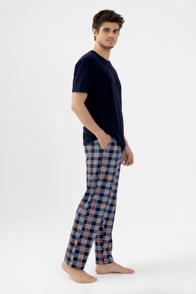 Erkek Kısa Kollu Ekose Desenli Pamuklu Pijama Takımı KO6303PJ-5 Ekose Desen - S