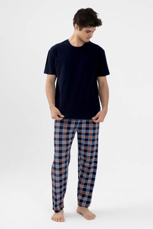 Erkek Kısa Kollu Ekose Desenli Pamuklu Pijama Takımı KO6303PJ-5 Ekose Desen - S