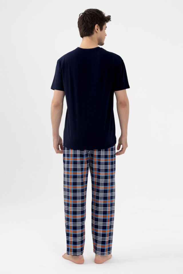Erkek Kısa Kollu Ekose Desenli Pamuklu Pijama Takımı KO6303PJ-5 Ekose Desen - S