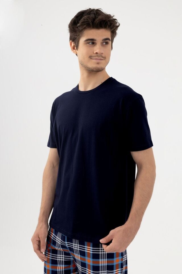 Erkek Kısa Kollu Ekose Desenli Pamuklu Pijama Takımı KO6303PJ-5 Ekose Desen - S