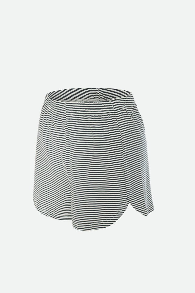 Kadın Pamuklu Yandan Yırtmaç Detaylı Çizgili Kısa Kollu Şort Takımı XL - Ekru - Siyah