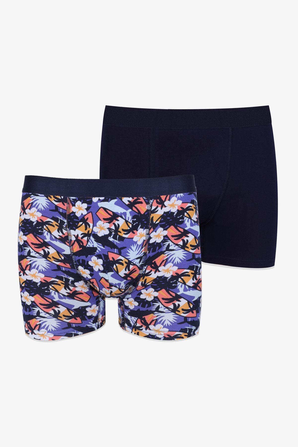 Erkek 2'li Pamuklu Likralı Boxer KO9004BX-2 Çiçek Desen ve Lacivert - 2XL