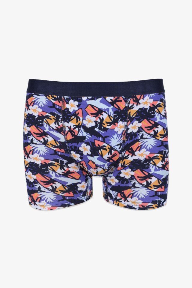 Erkek 2'li Pamuklu Likralı Boxer KO9004BX-2 Çiçek Desen ve Lacivert - 2XL