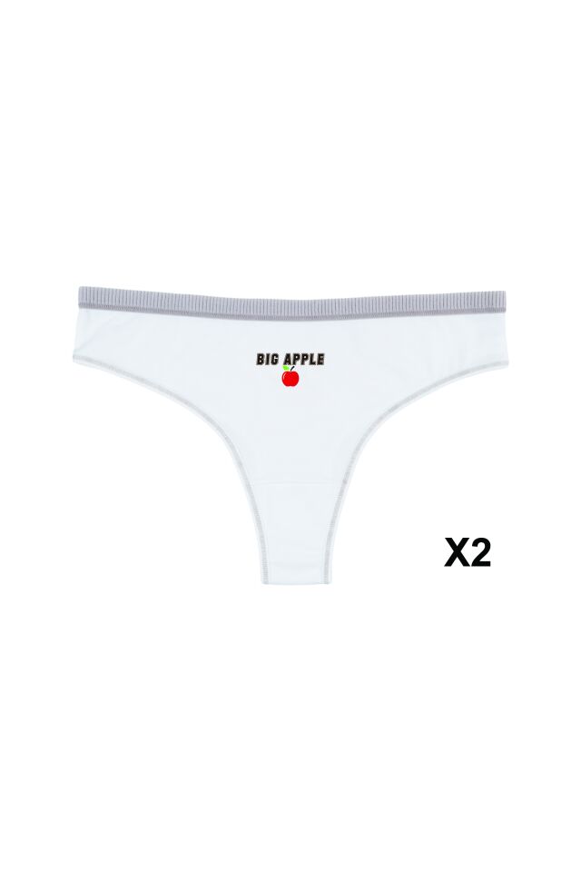 Kadın 6'lı Pamuklu Likralı Dikiş Detaylı Baskılı Brazilian Beyaz - Vizon - XL