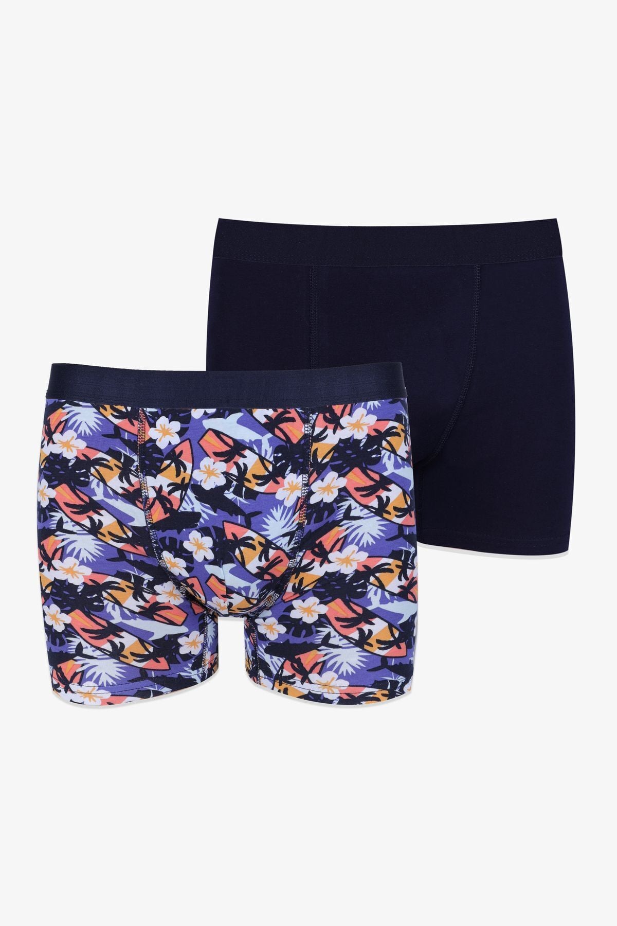 Erkek 2'li Pamuklu Likralı Boxer KO9004BX-2 Çiçek Desen ve Lacivert - XL