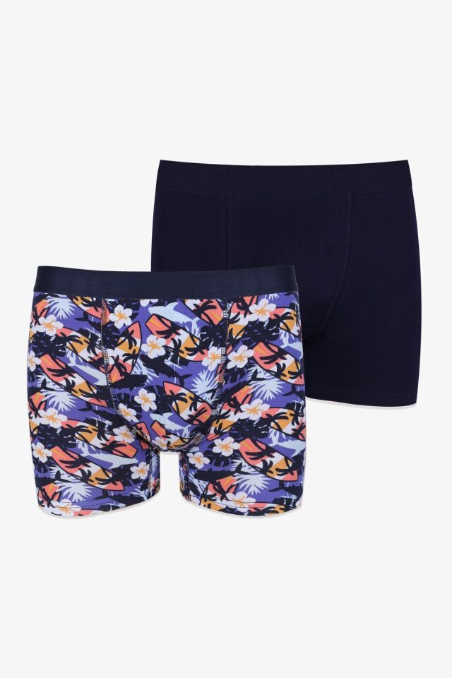 Erkek 2'li Pamuklu Likralı Boxer KO9004BX-2 Çiçek Desen ve Lacivert - XL