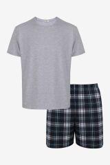 Erkek Gri Melanj Alt Desenli Şortlu Pijama Takımı