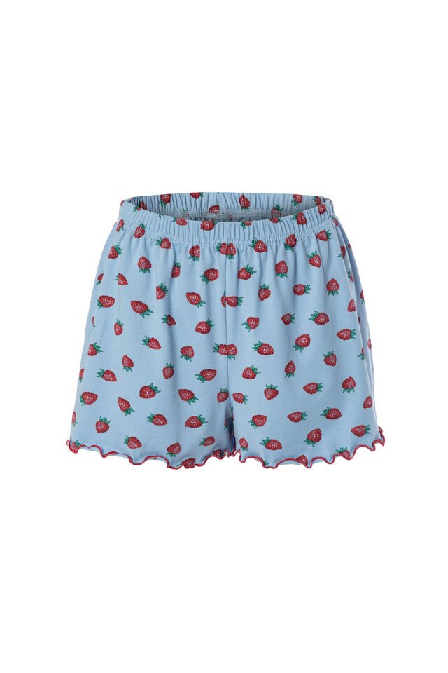 Kadın İnce Askılı Desenli Pamuklu Şortlu Pijama Takımı Kırmızı - Beyaz - XL