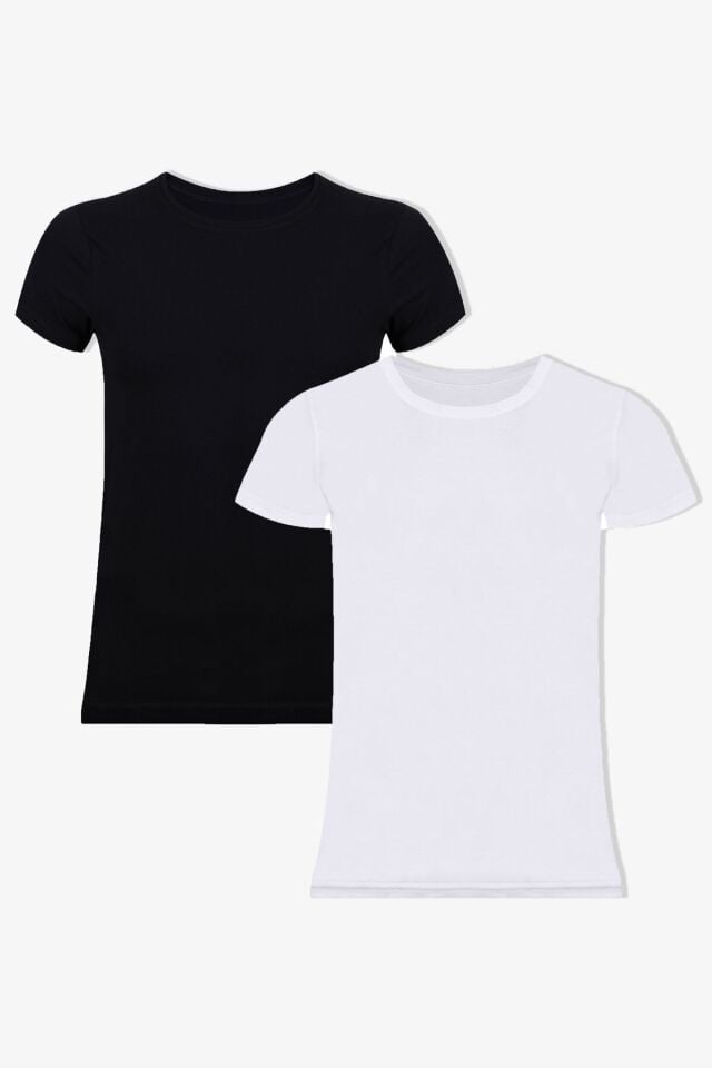 Erkek 2'li Basic Likralı T-Shirt Siyahbeyaz - XL - Siyahbeyaz - XL