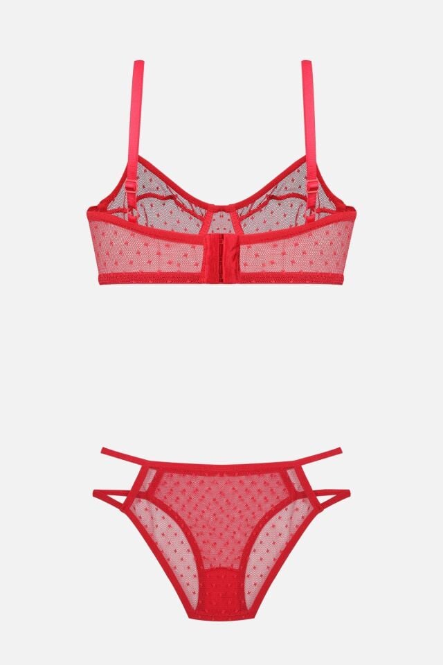 Kadın Puanlı Tüllü Sütyen Takım Kırmızı - 85B