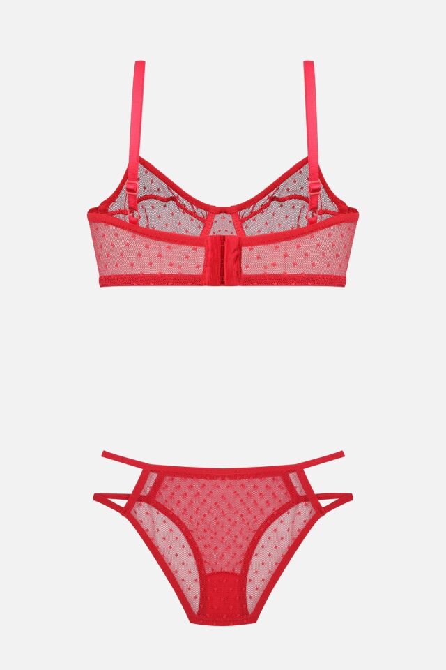 Kadın Puanlı Tüllü Sütyen Takım Kırmızı - 85B