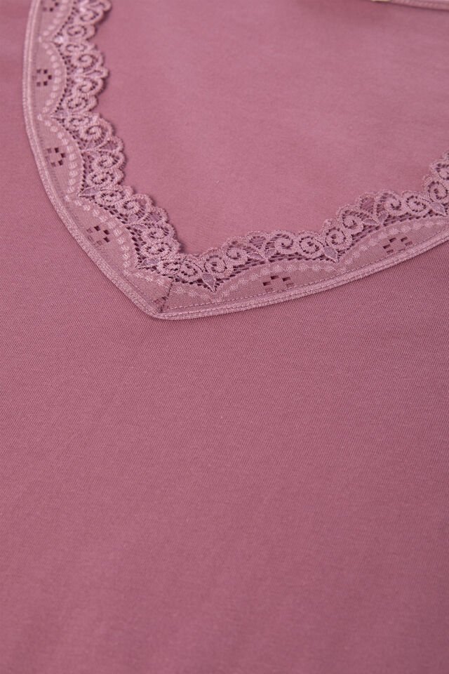 Kadın V Yaka ve Paça Dantel Detaylı Uzun Kollu Pijama Takımı 2XL - Çok Renkli