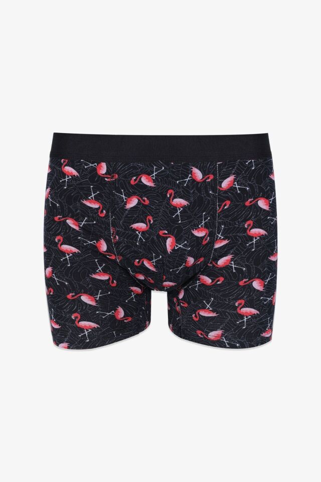 Erkek 2'li Pamuklu Likralı Boxer KO9004BX-3 Flamingo Desen ve Gri Melanj - XL