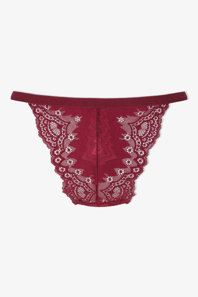 Kadın 2'li Dantel Detaylı Külot Siyah Bordo - L/XL