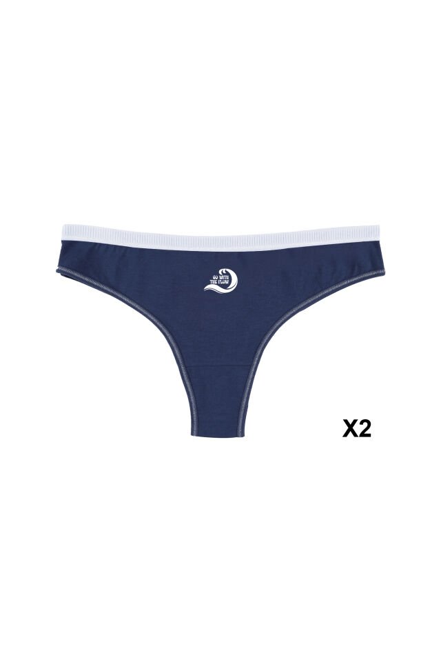 Kadın 6'lı Pamuklu Likralı Dikiş Detaylı Baskılı Brazilian Lacivert - Ekru - XL