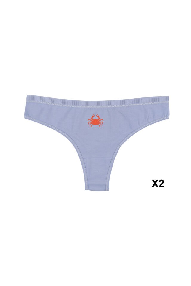 Kadın 6'lı Pamuklu Likralı Dikiş Detaylı Baskılı Brazilian Lacivert - Ekru - XL