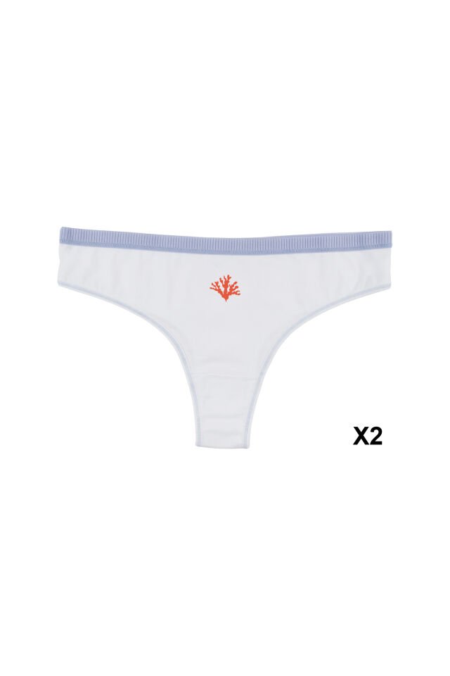 Kadın 6'lı Pamuklu Likralı Dikiş Detaylı Baskılı Brazilian Lacivert - Ekru - XL