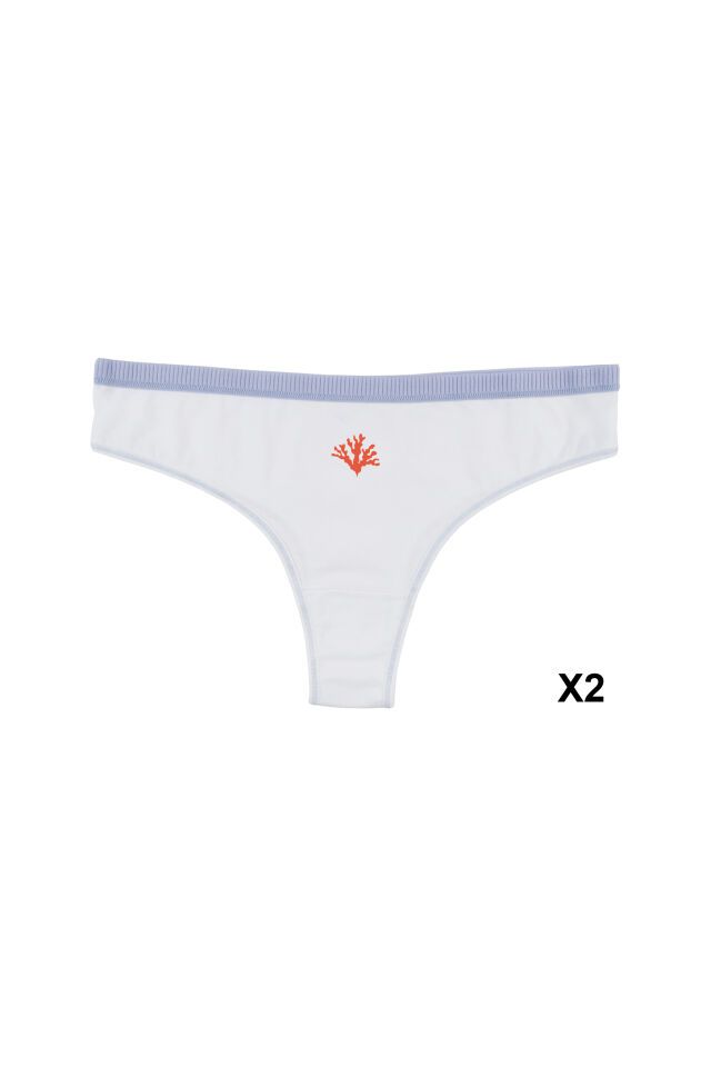 Kadın 6'lı Pamuklu Likralı Dikiş Detaylı Baskılı Brazilian Lacivert - Ekru - XL