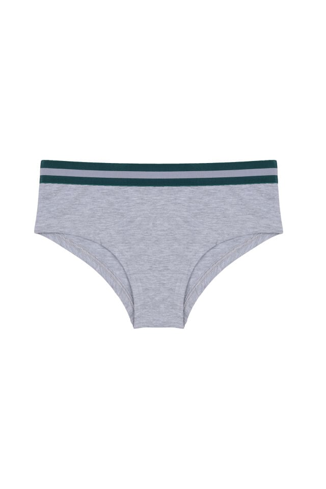 Kadın Pamuklu Çizgili Lastikli 2'li Hipster Külot Lacivert - Gri - L