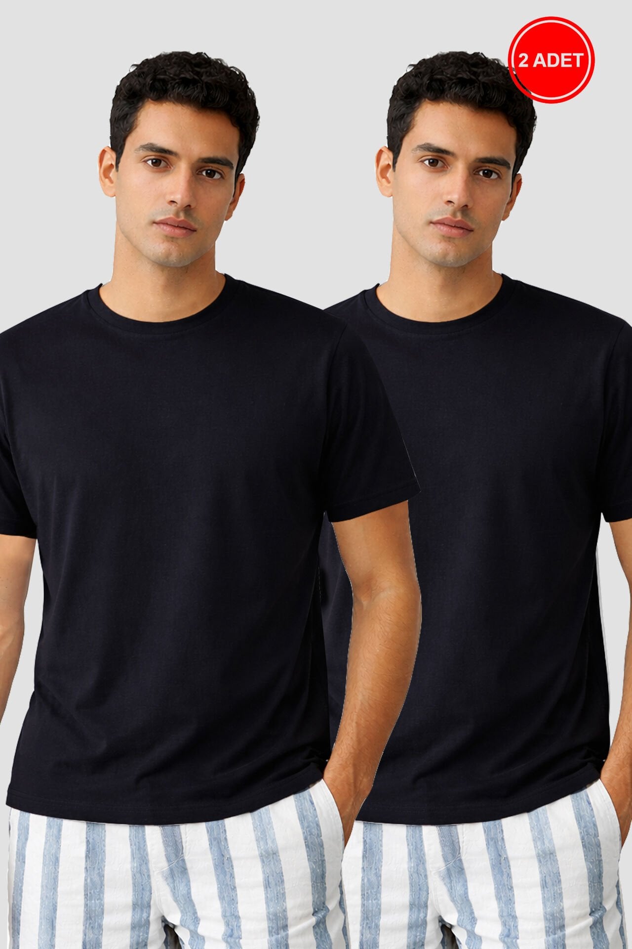 Erkek 2'li Basic Likralı T-Shirt Siyah - S - Siyah - S