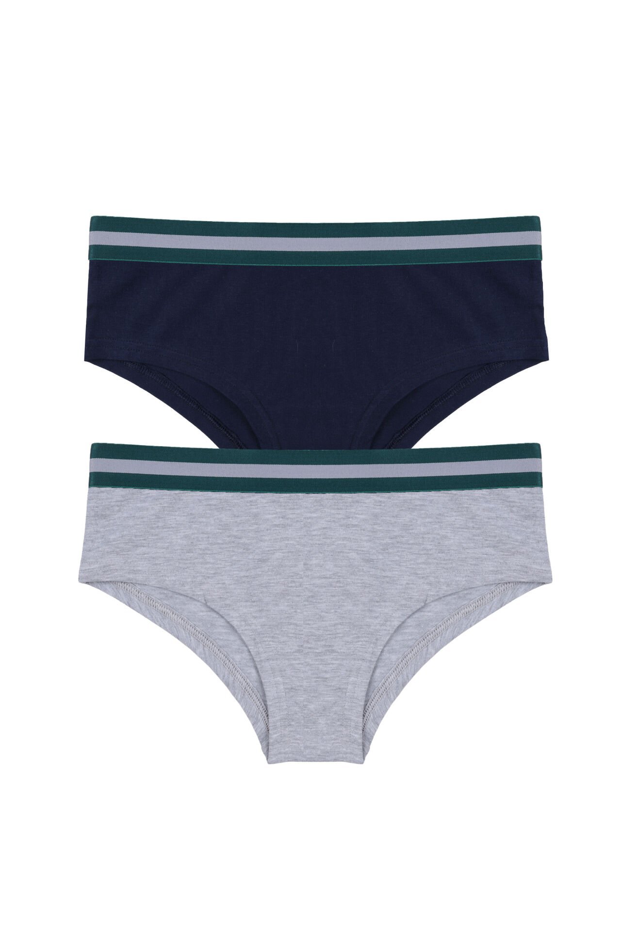 Kadın Pamuklu Çizgili Lastikli 2'li Hipster Külot Lacivert - Gri - XL