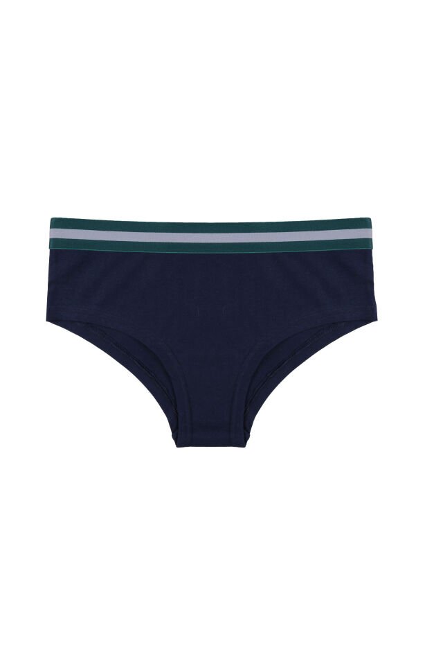 Kadın Pamuklu Çizgili Lastikli 2'li Hipster Külot Lacivert - Gri - XL