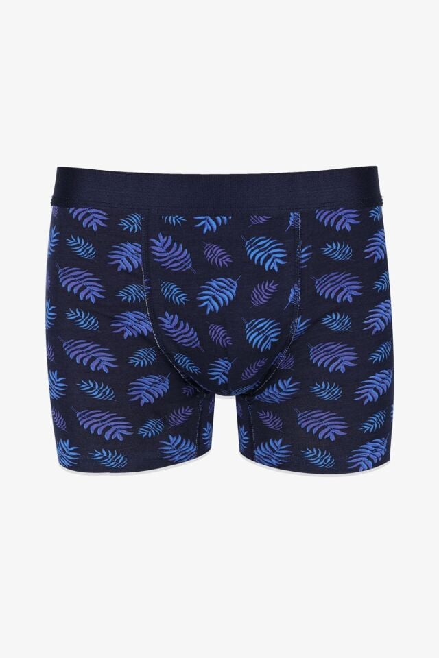 Erkek 2'li Pamuklu Likralı Boxer KO9004BX-4 Palmiye Desen ve Lacivert - 2XL