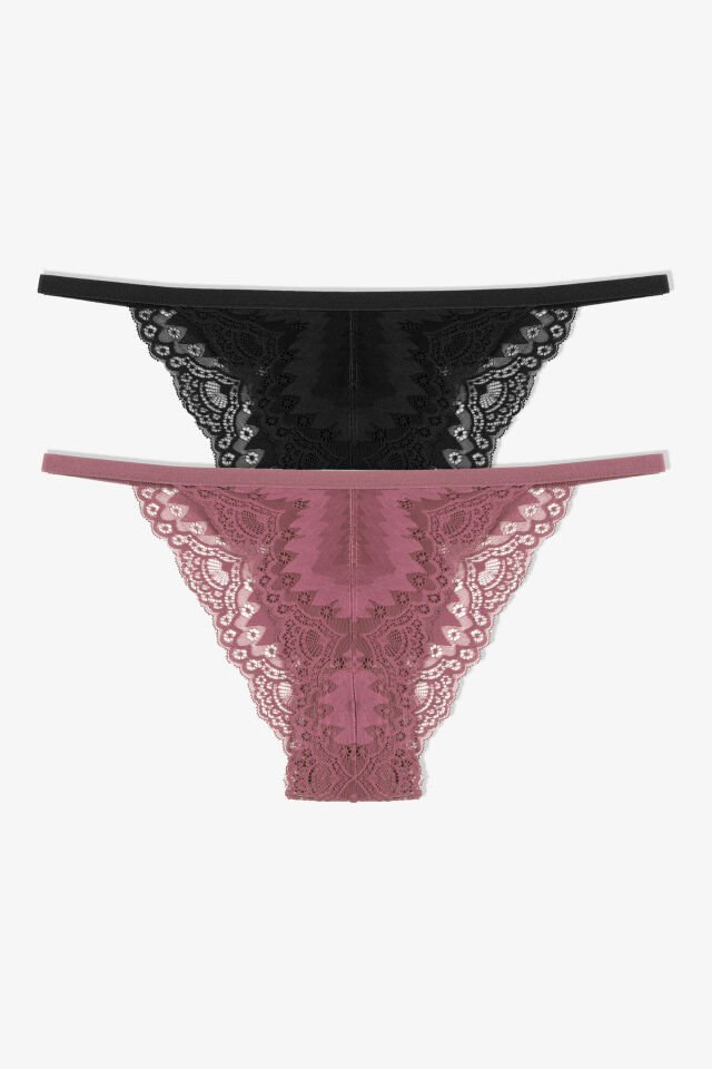 Kadın 2'li Dantel Detaylı Külot L/XL - Siyah - Yavru Ağzı