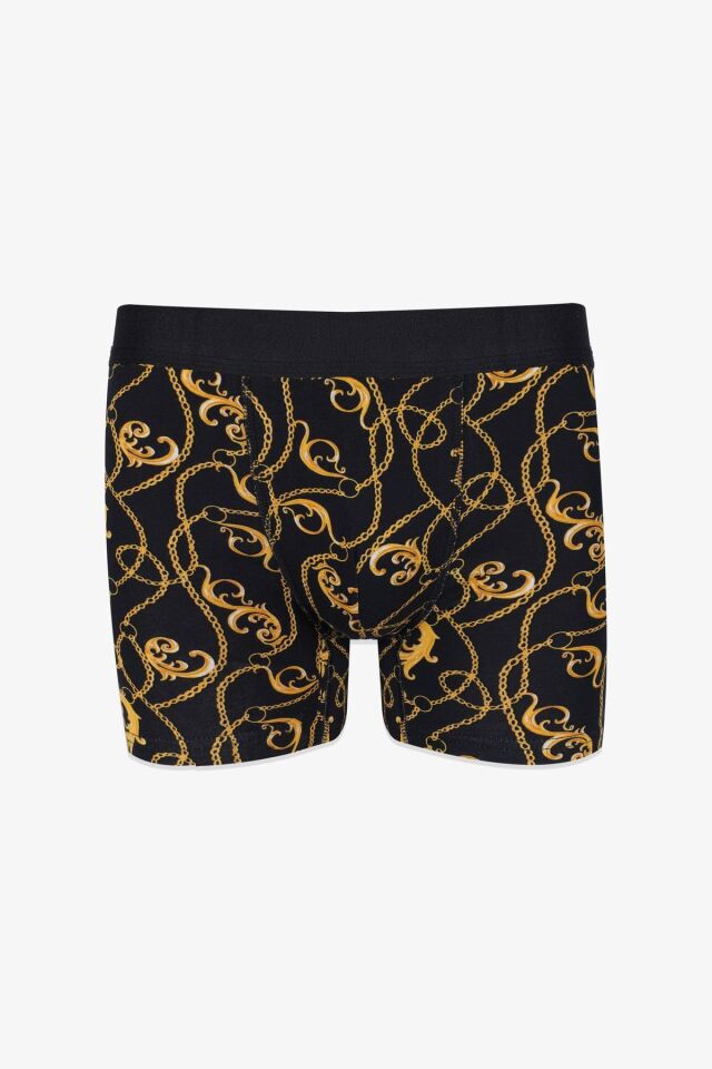 Erkek 2'li Pamuklu Likralı Boxer KO9004BX-5 Zincir Desen ve Siyah - M