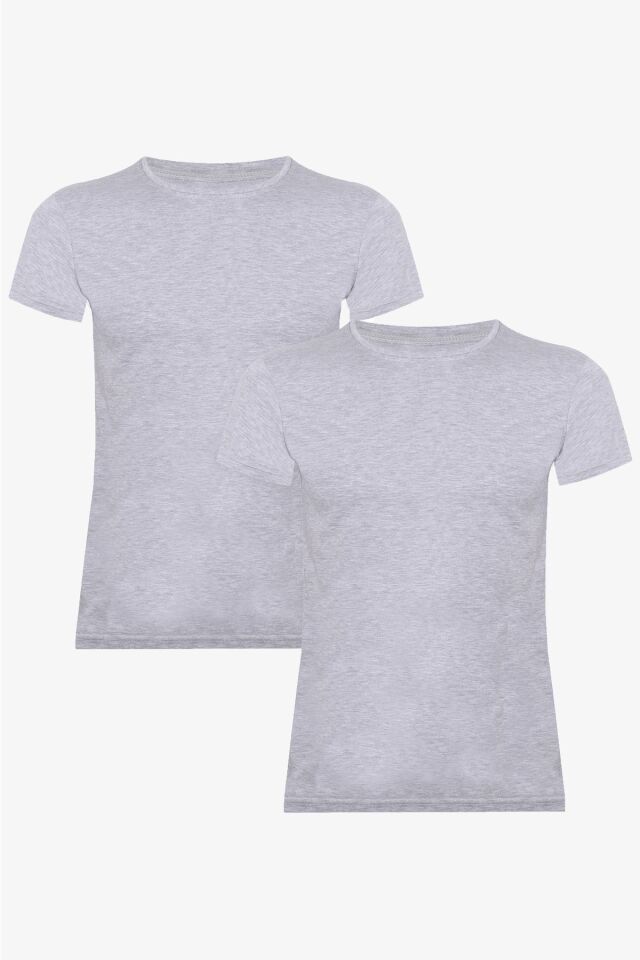 Erkek 2'li Basic Likralı T-Shirt Gri Melanj - 3XL - Gri Melanj - 3XL