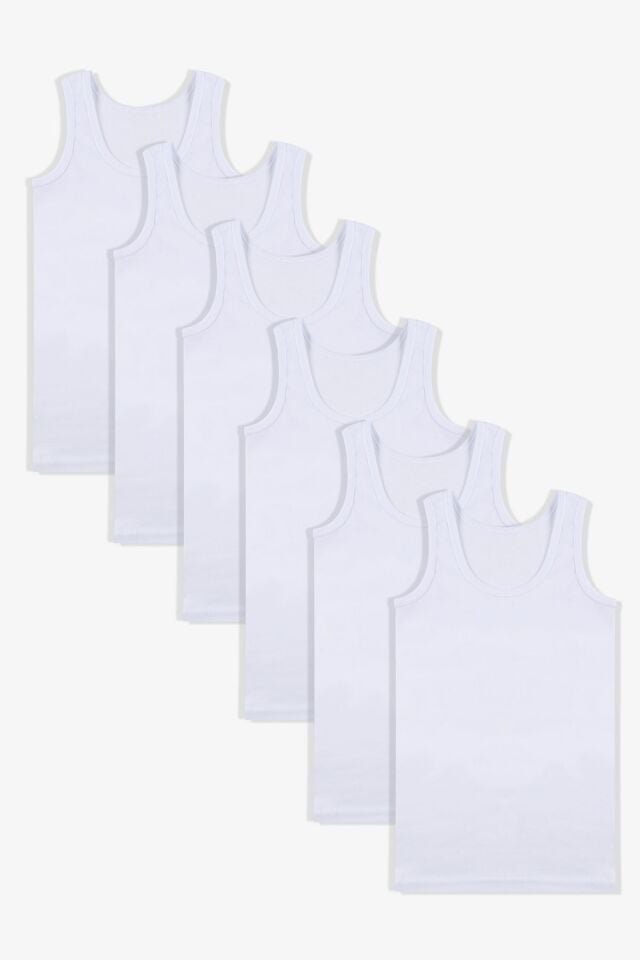 Erkek Çocuk 6'lı Beyaz Pamuklu Atlet Beyaz - 11-12 Yaş