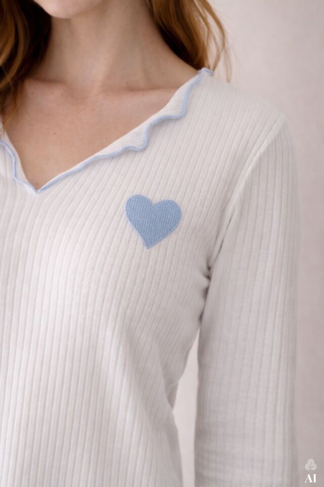 Kadın Soft Touch Fitilli Uzun Kollu Pijama Takımı Ekru  -  Mavi - S