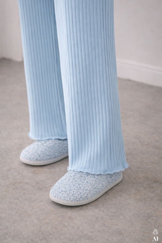 Kadın Soft Touch Fitilli Uzun Kollu Pijama Takımı Ekru  -  Mavi - S