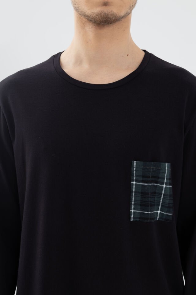 Erkek Pamuklu Uzun Kollu Göğüs Cep Detaylı Ekose Desenli Cep Detaylı Pijama Takımı S - Siyah - Yeşil