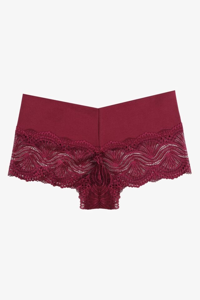 Kadın 3'lü Dantelli Boxer-külot siyahbordovizon - M - siyahbordovizon - M