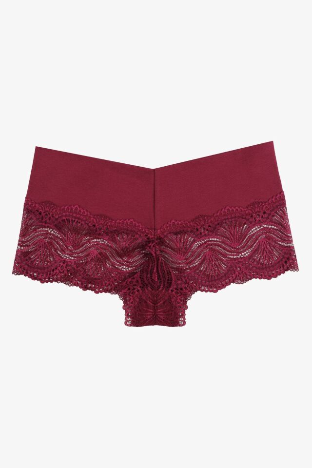 Kadın 3'lü Dantelli Boxer-külot siyahbordovizon - M - siyahbordovizon - M