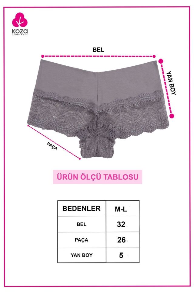 Kadın 3'lü Dantelli Boxer-külot siyahbordovizon - M - siyahbordovizon - M