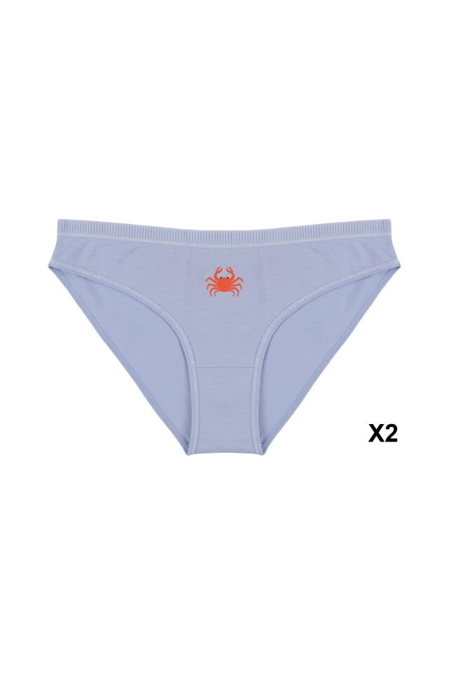 Kadın 6'lı Pamuklu Likralı Dikiş Detaylı Baskılı Rahat Kalıp Külot Lacivert - Ekru - XL