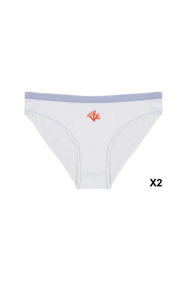 Kadın 6'lı Pamuklu Likralı Dikiş Detaylı Baskılı Rahat Kalıp Külot Lacivert - Ekru - XL