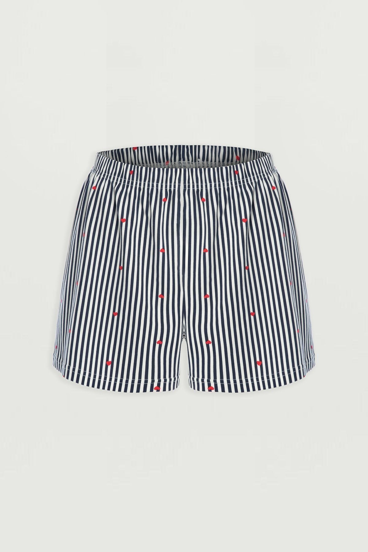 Kadın Yan Bağcık Detaylı Pamuklu Crop Şort Pijama Takımı KO7202Ş-2 Pembe Kalp - M