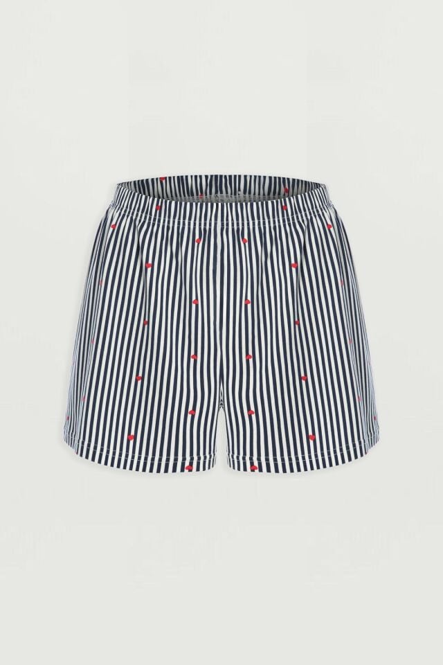 Kadın Yan Bağcık Detaylı Pamuklu Crop Şort Pijama Takımı KO7202Ş-2 Pembe Kalp - M