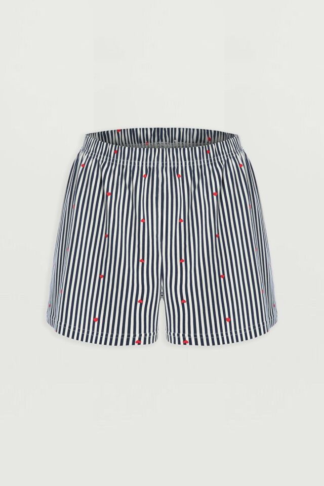 Kadın Yan Bağcık Detaylı Pamuklu Crop Şort Pijama Takımı KO7202Ş-2 Pembe Kalp - M